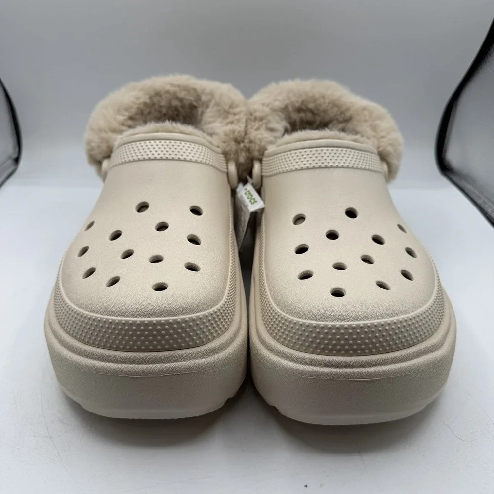 Crocs Stomp Lined‎ Clogs Mens Sz 12 Stucco Fur Lined Platform Slip On Warm Fuzzy